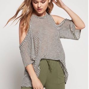 BCBGENERATION Striped Cold Shoulder Top